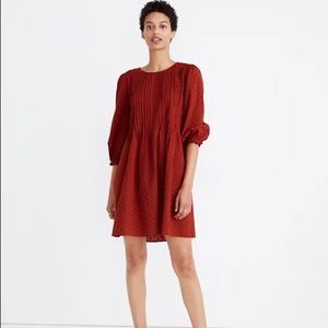 Madewell Embroidered Pintuck Mini Dress Cinnabar